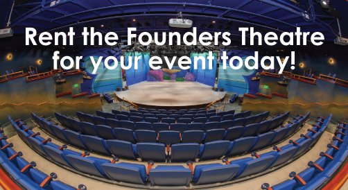 The renovated Founders Theatre auditorium seen from the stage